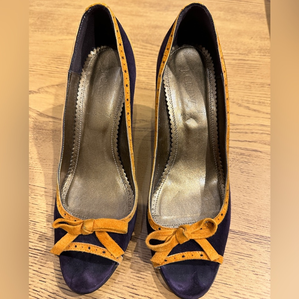J Crew Etta Peep Toe Suede Wedge Heel Size 9